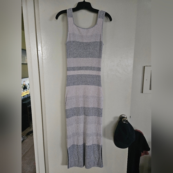 Barefoot Dreams Cozychic Ultra Lite Striped Maxi Dress - Heathered Gray - Size S - Picture 7 of 7